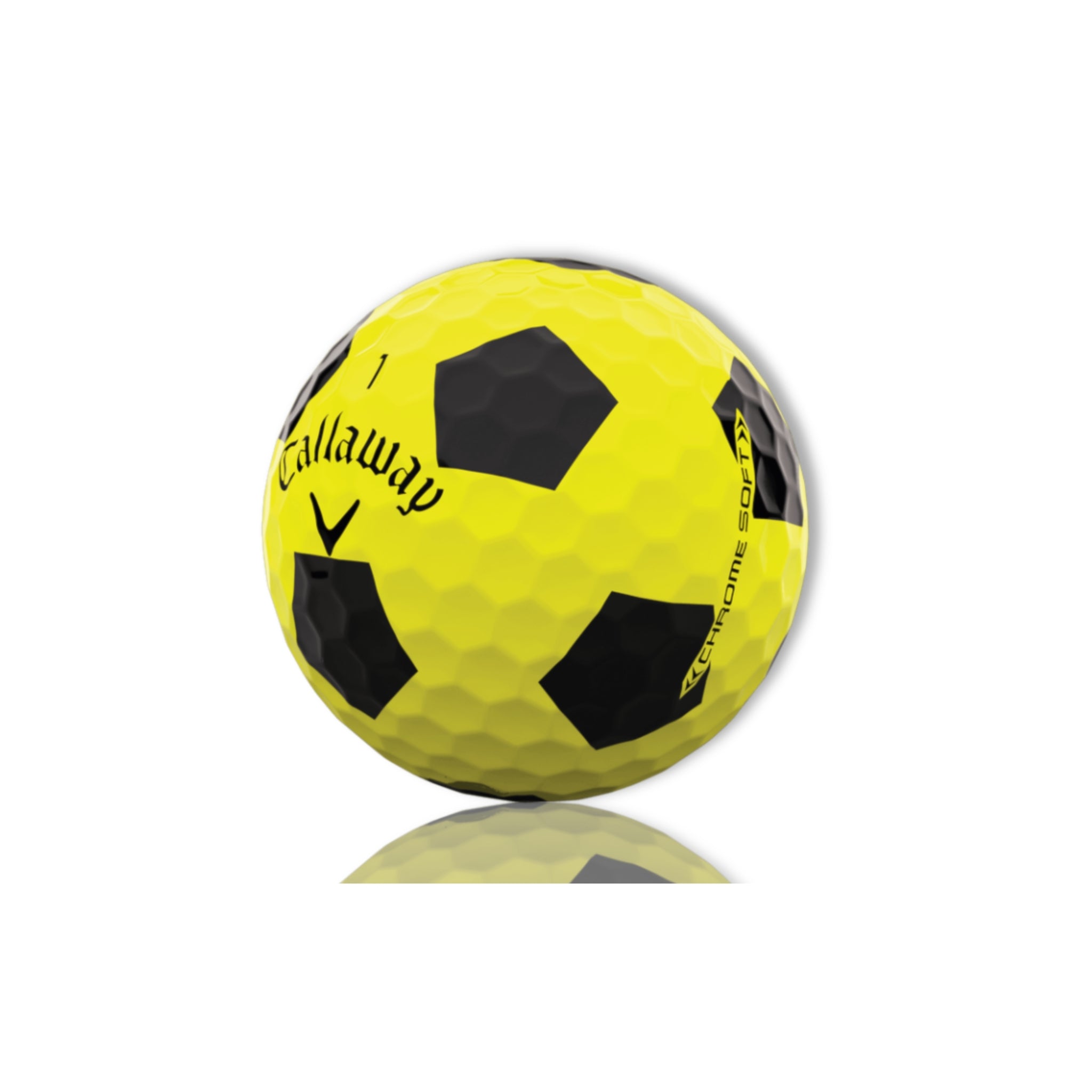 Callaway Truvis golfpallot painatuksella – oma logo kelta-mustassa Chrome Soft pallossa