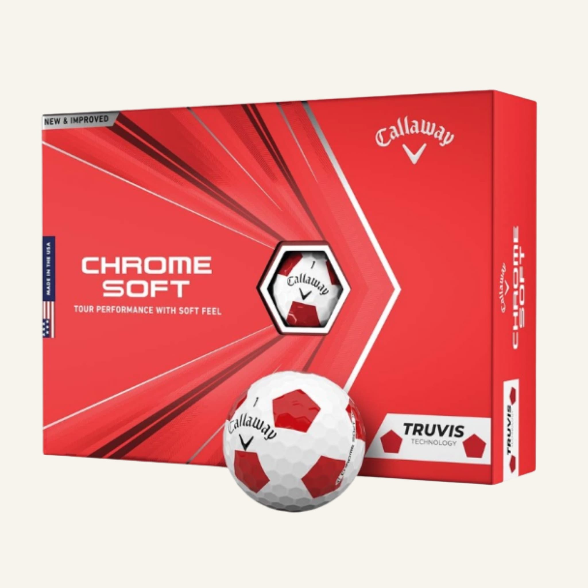 Callaway Chrome Soft Truvis (valkoinen/punainen) golfpallot omalla logolla – erottuva design ja premium-laatu