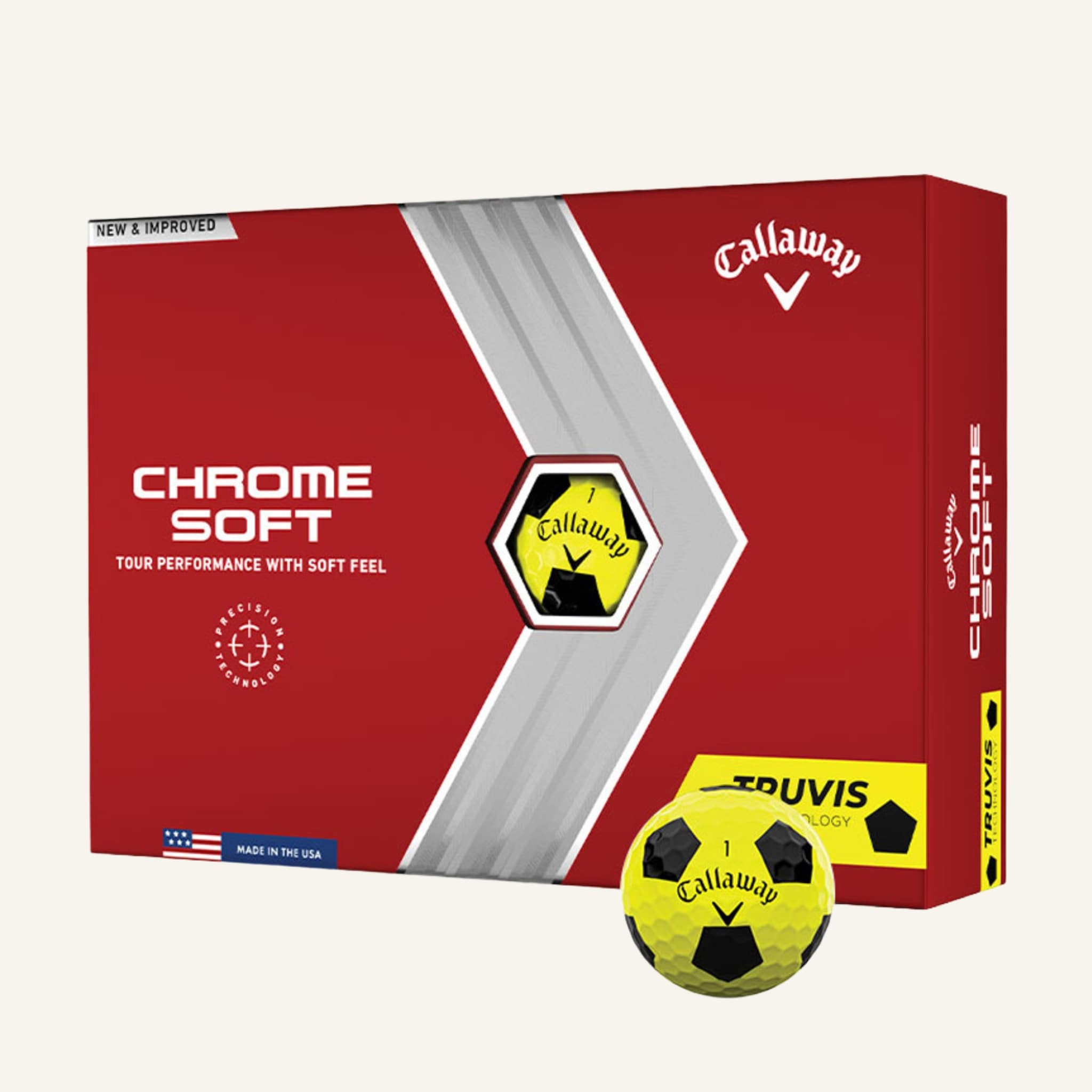 Callaway Chrome Soft Truvis (keltainen/musta) golfpallot omalla logolla – näkyvä ja tyylikäs valinta
