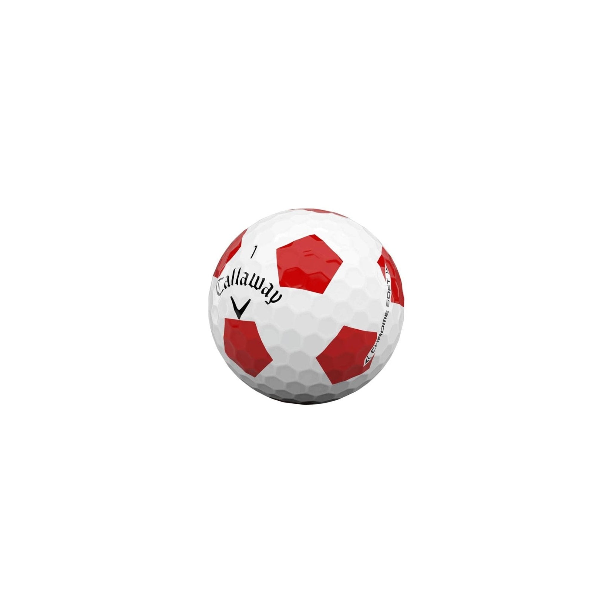 Callaway Truvis golfpallot painatuksella – oma logo valko-punaisessa Chrome Soft pallossa