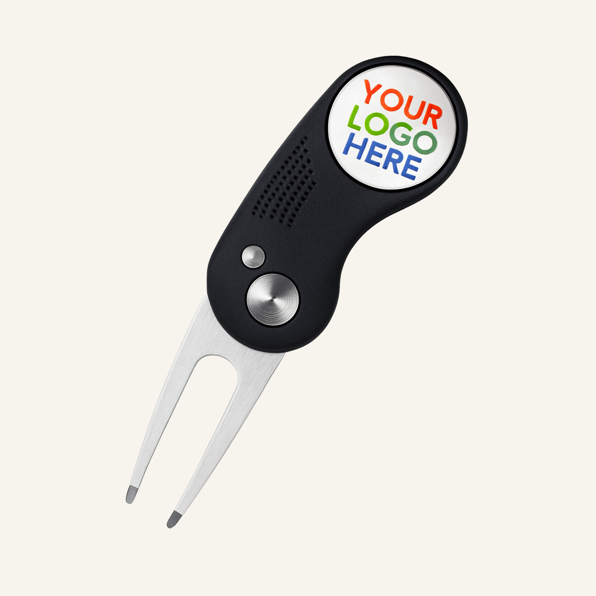 Divot Tool - Kokoontaitettava griinihaarukka personoitavalla merkkausnastalla