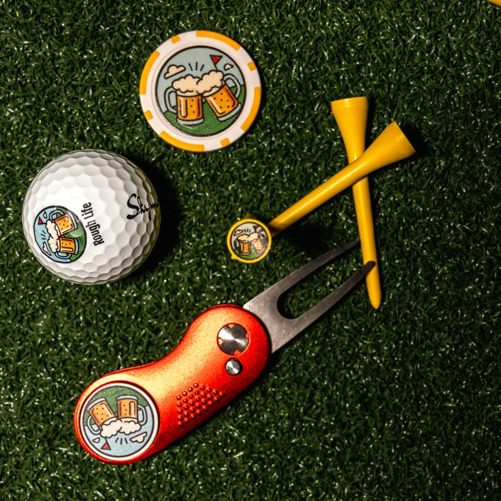 pokerchip merkkausnasta golf brändikokonaisuus olut-teemalla