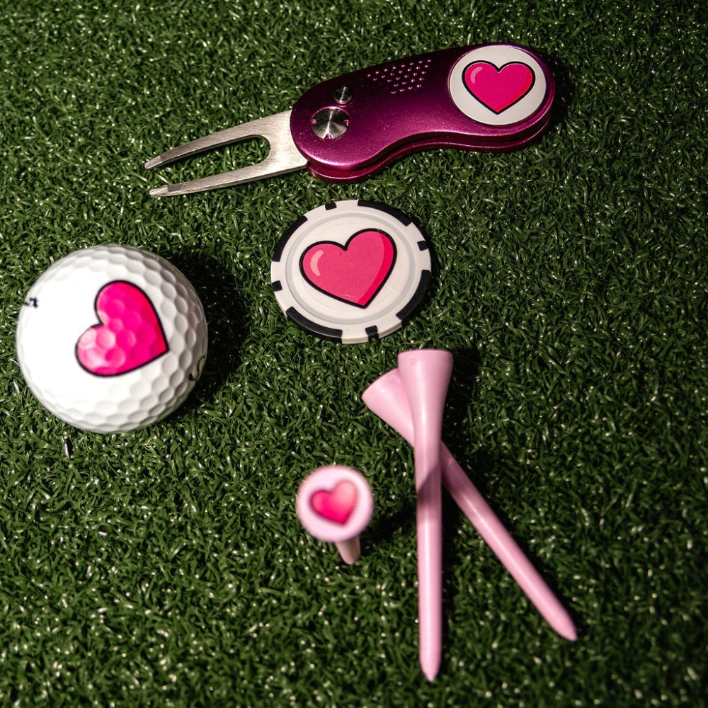 logotuotteet golfiin referenssipainauksella sydänteemalla